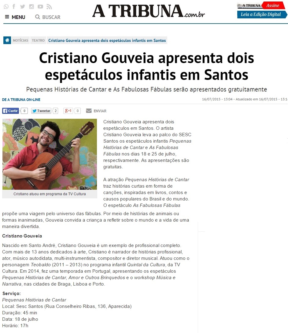 Cristiano Gouveia no Jornal A Tribuna